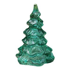 VTG American Fenton Glass CHRISTMAS TREE Small 3" Green Glass Holiday Figurine